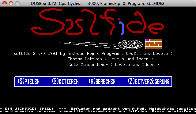 Startbildschirm von Sulfide II